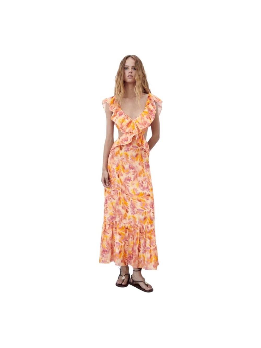 ZARA floral maxi w cutouts